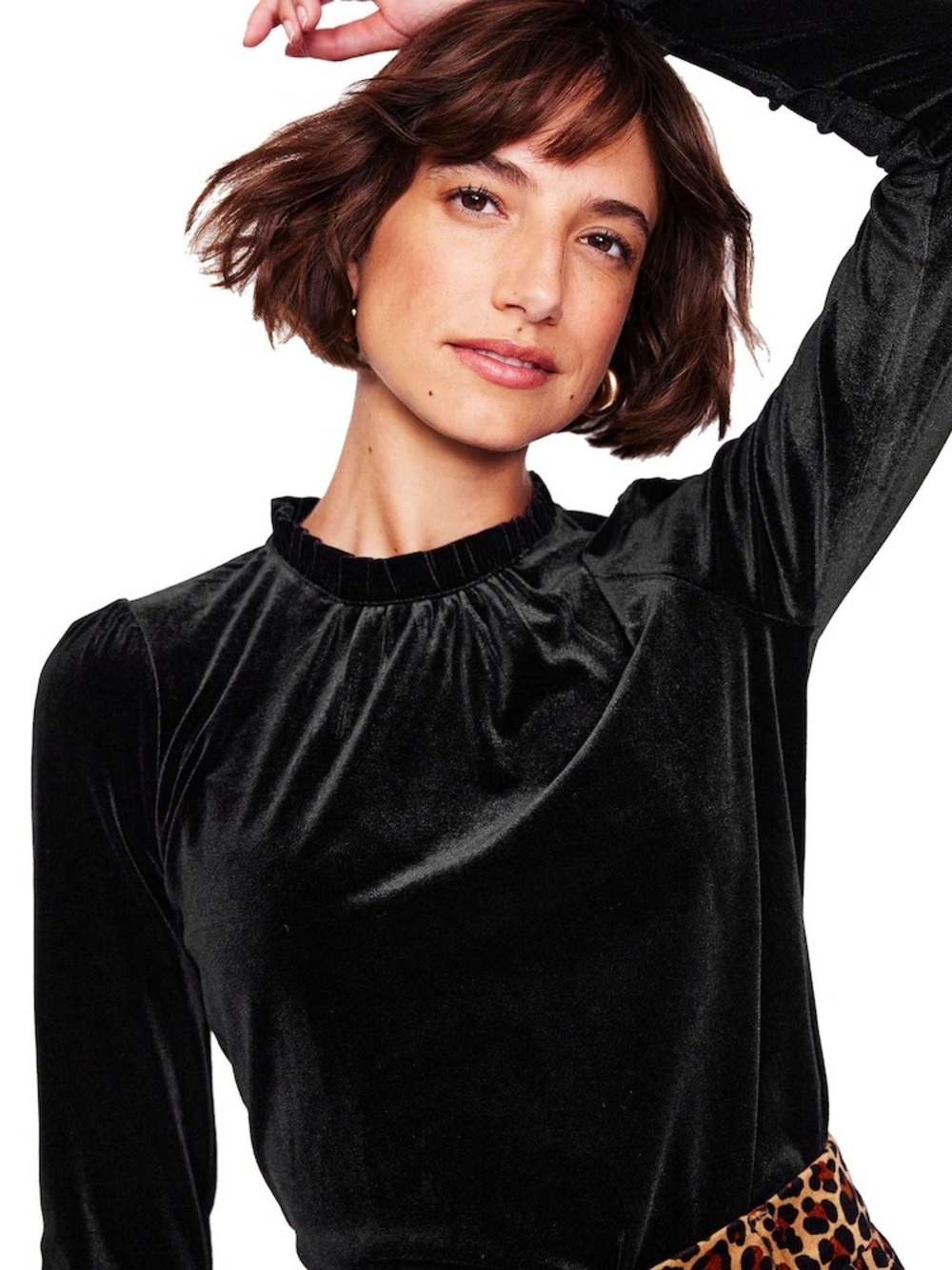 Boden Women’s Black Velvet Frill Neck Top Size US 6